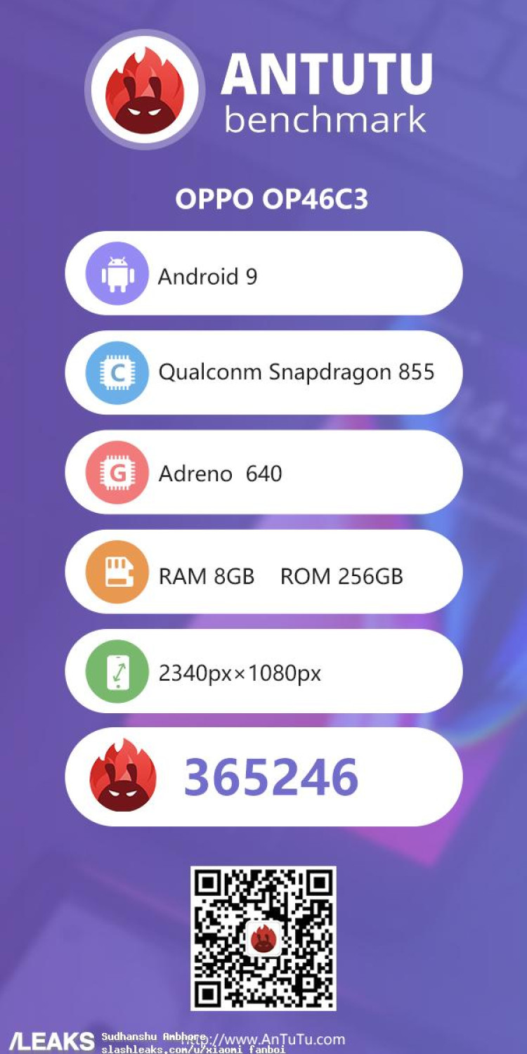 Oppo OP46C3 spotted on Antutu with 8/256 & Snapdragon 855 [UPDATED