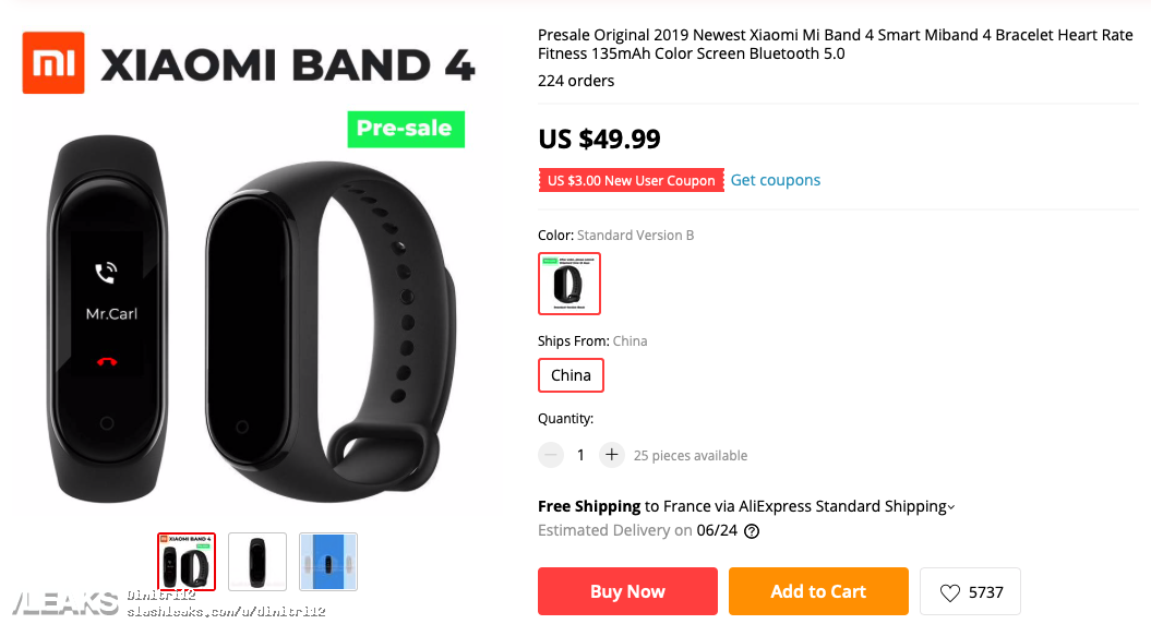 img Xiaomi Mi Band 4 listed early with $49.99 price tag
