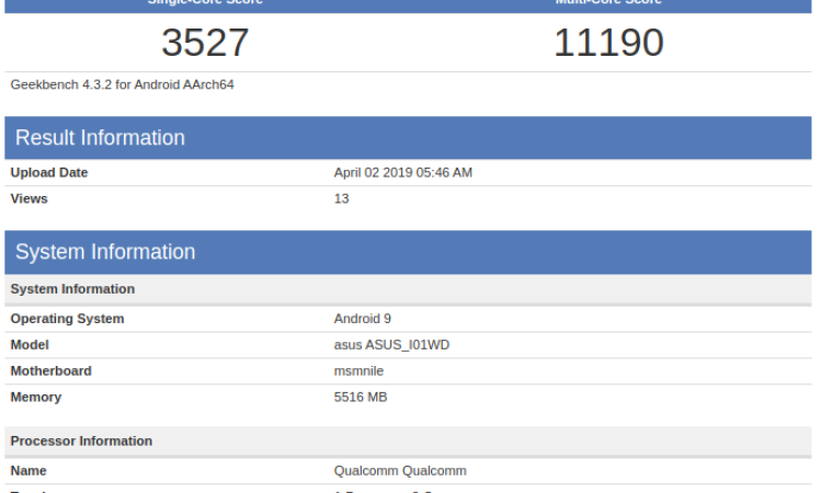 Asus Zenfone 6z spotted on Geekbench with Snapdragon 855 SoC & 6GB RAM