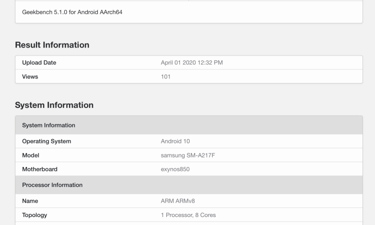 Galaxy A21s gets benchmarked with Exynos 850 and 3GB RAM