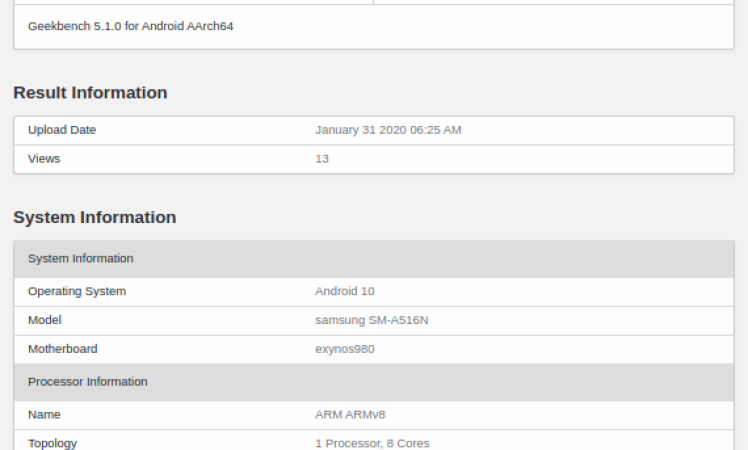 Galaxy A51 5G visits Geekbench with Exynos 980 and 6GB RAM