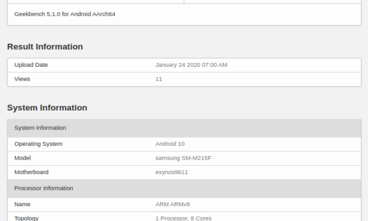 Galaxy M21 visits Geekbench with Exynos 9611 & 4GB RAM