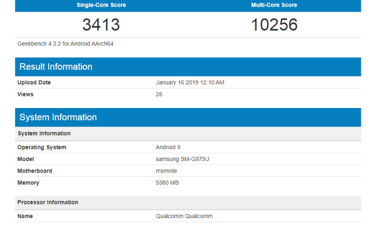 Galaxy S10+ gets benchmarked with Snapdragon 855 and 6GB RAM