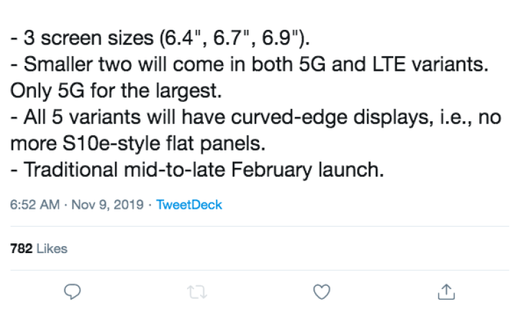 Galaxy S11 Series Screen Size Details