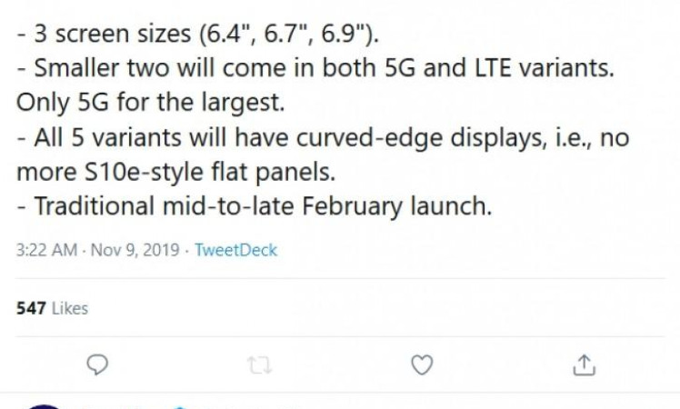 Galaxy S11 to come in three sizes and five variants