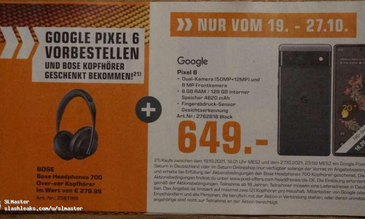 Google Pixel 6 Pricing: €649 , Leaked by German Retailer