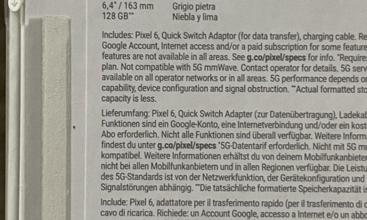 Google Pixel 6 Retail box leaked by @andrei_eclynoh