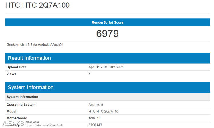 HTC's new mid-range (2Q7A100) benchmarked with Snapdragon 710 and 6GB RAM