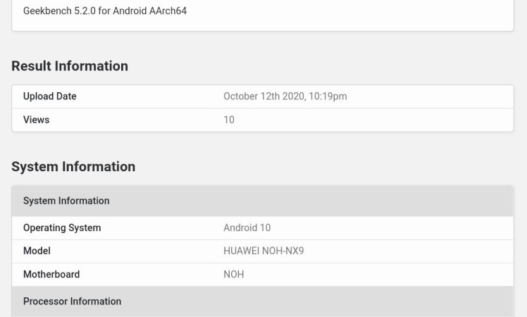 Huawei Mate 40 Pro gets benchmarked with Kirin 9000 and 8GB RAM