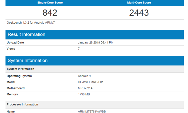 huawei mrd-lx1 spotted on geekbench