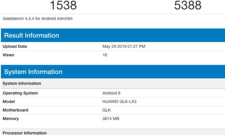 Huawei Nova 5i Kirin 710, 4GB RAM & Android 9 Geekbench