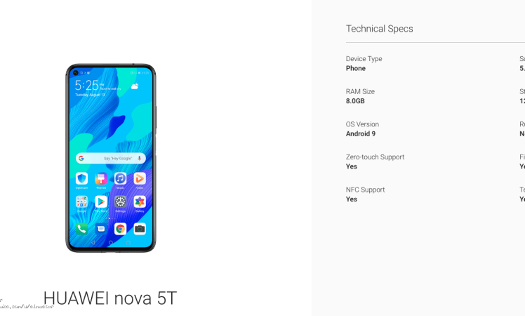 Huawei Nova 5T Leaks in google play console