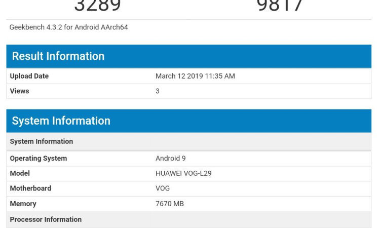 Huawei P30 Pro spotted on geekbench with 8GB RAM