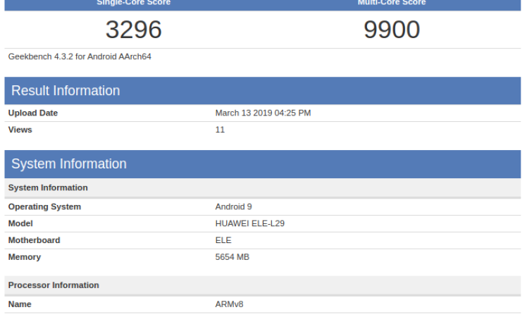Huawei P30 spotted on geekbench with 6GB RAM