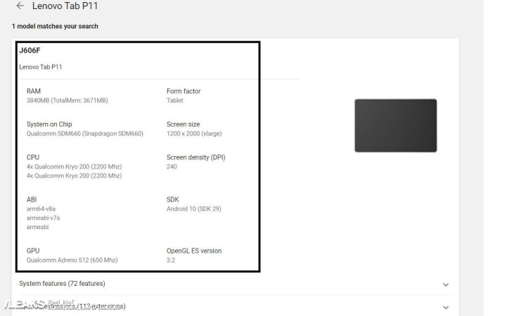Lenovo Tab P11 key specs leaked through Google Play Console