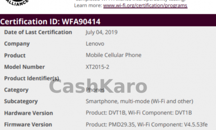 Lenovo’s New Smartphone XT2015-2 Appears On Wi-Fi.ORG