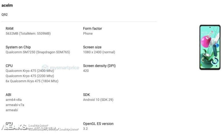 LG Q92 5G key specs leaked through Google Play Console