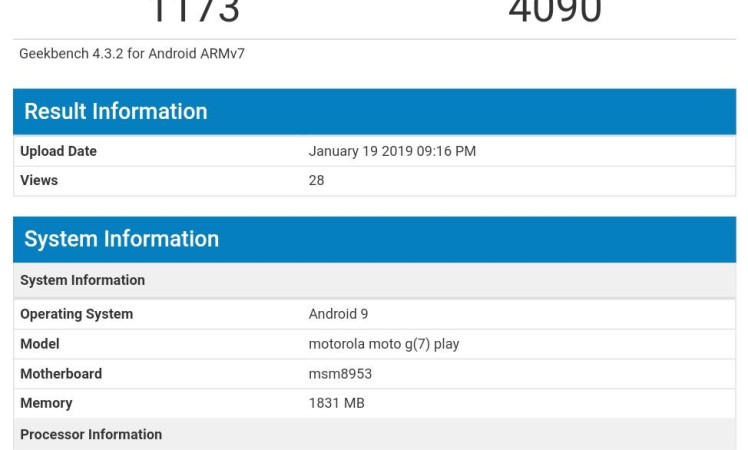 Moto G7 Play surfaces on geekbench with 2 GB RAM, Snapdragon 625 Processor