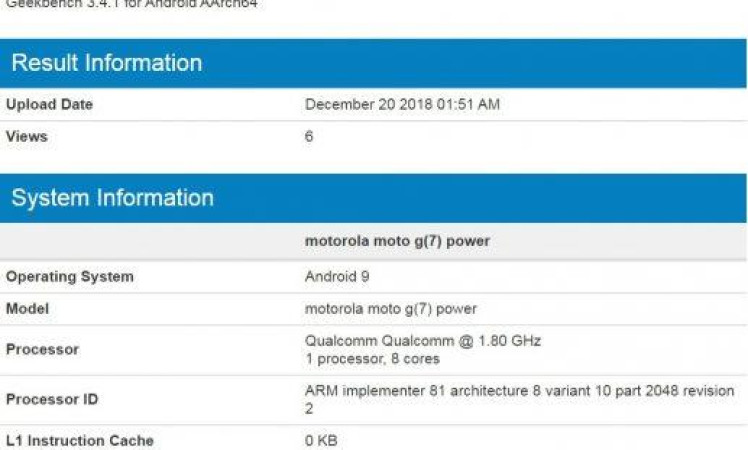 Moto G7 Power surfaced on Geekbench