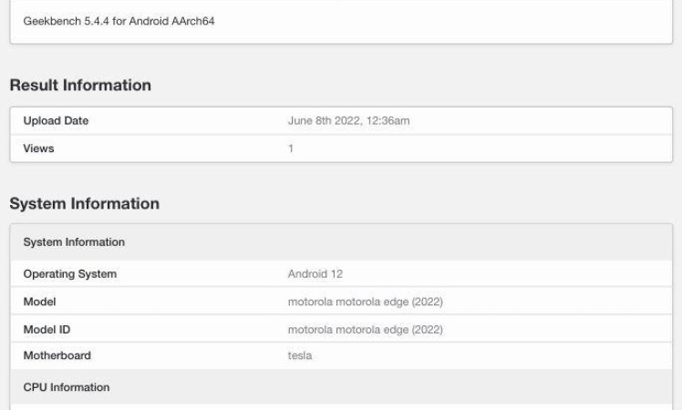 Motorola Edge (2022) spotted on Geekbench with 8GB RAM and Android 12