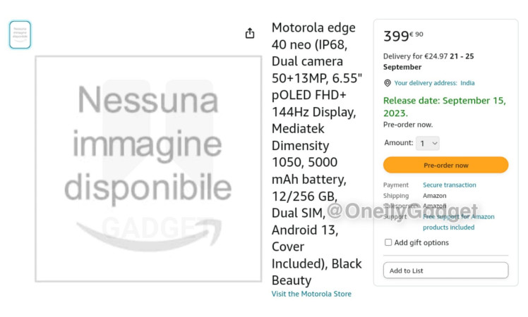Motorola Edge 40 Neo 5G specifications Leaked Through Amazon listing.