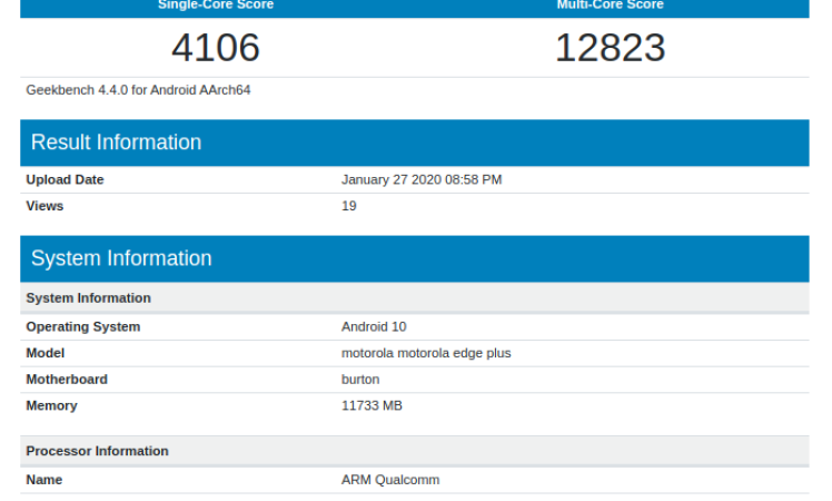 Motorola Edge+ visits Geekbench with Snapdragon 865 & 12GB RAM