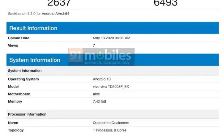 New Vivo phone with Snapdragon 720G, 8GB RAM spotted on Geekbench
