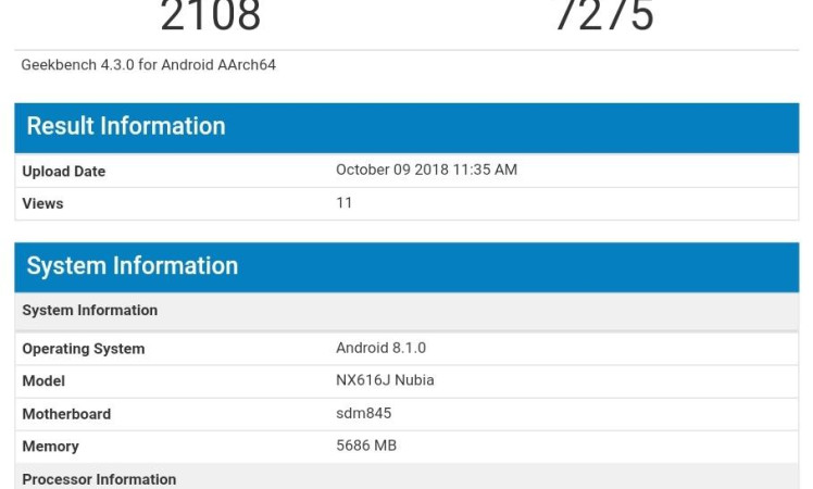 Nubia x (z18s) spotted on geekbench