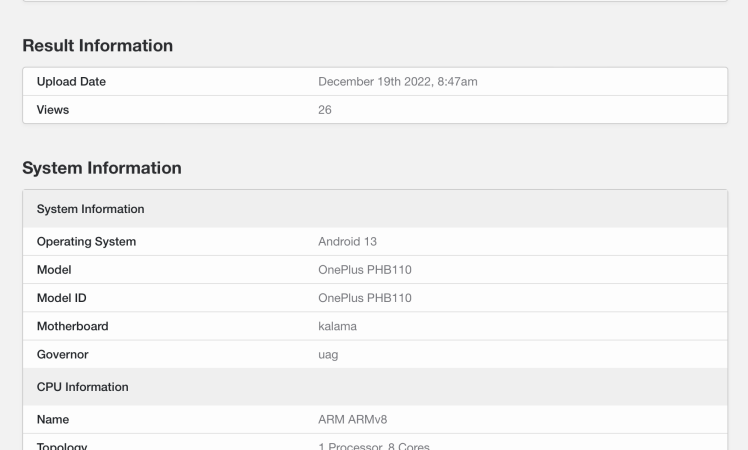 OnePlus 11 (PHB110) Geekbench listing Confirms Snapdragon 8 Gen 2 SoC, 16GB of RAM