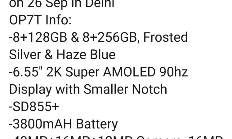 ONEPLUS 7T SPECIFICATIONS AND LAUNCH DATE BY ISHAN AGERWAL