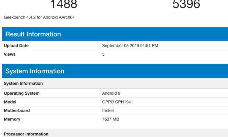 OPPO CPH1941 8GB RAM, Android 9 Geekbench