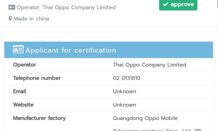 OPPO CPH1976 Leaks in NBTC