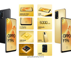 OPPO F19s high res. press renders from all angles in Gold & Black colors and price by @Sudhanshu1414