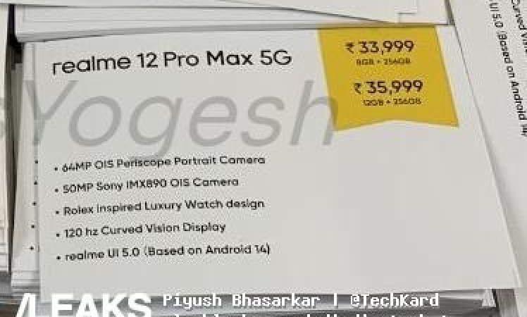 Realme 12 Pro Max 5G Specifications and price leaked.
