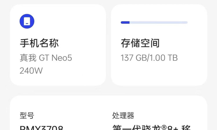 realme GT Neo5 240W specifications leaked through about device page.