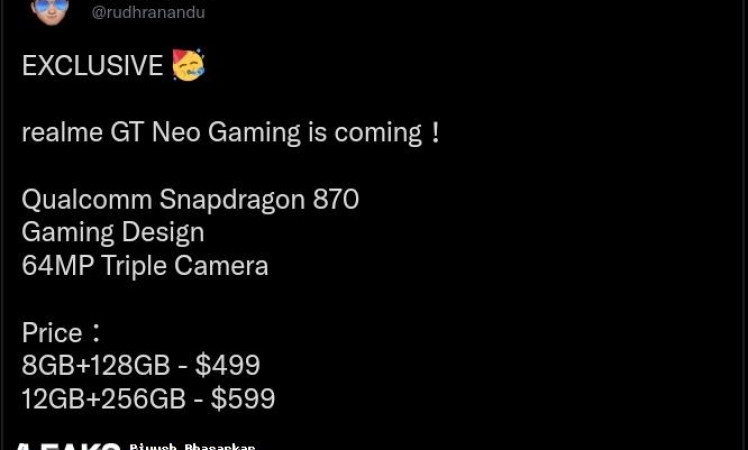 Realme planning to launch Realme GT Neo gaming specifications and back design leaked by @rudhranandu