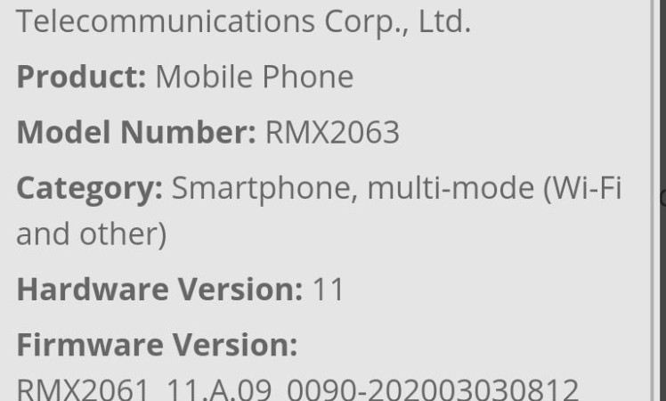 Realme RMX 2063 Android 10 Confirmed