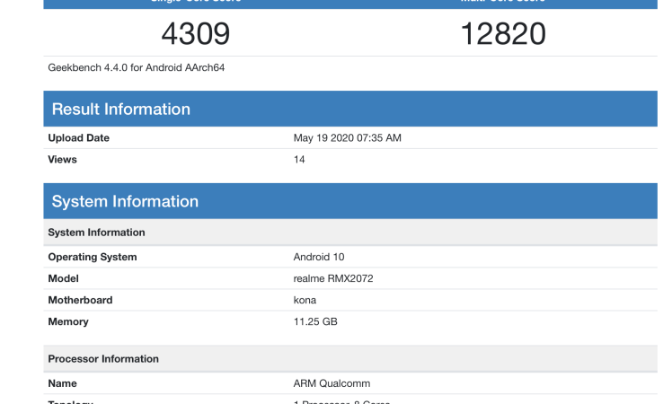 Realme X50 Pro Player appear on Geekbench
