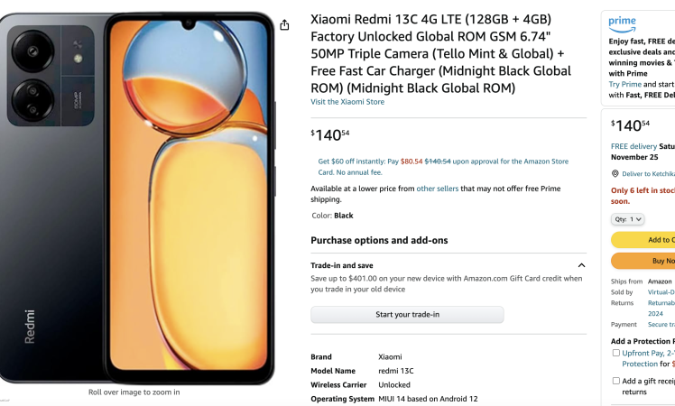 Redmi 13C is listed on Amazon ahead of official launch.