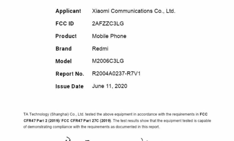 Redmi 9A listed on FCC