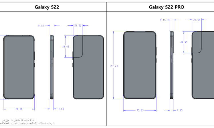 S22 (Rainbow) Series dimensions and S-Pen slot + buttons + Port positions overview shared by @FrontTron