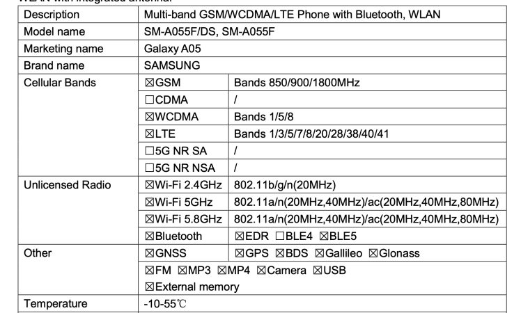 Samsung Galaxy A05 battery capacity leaked by FCC