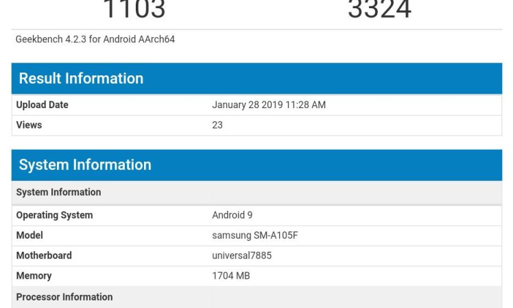 Samsung Galaxy A10 Spoted on Geekbench with Exynos 7885, 2 GB RAM
