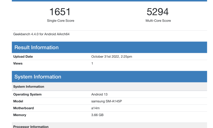 Samsung Galaxy A14 spotted on Geekbench with Helio G80 processor and 4GB RAM
