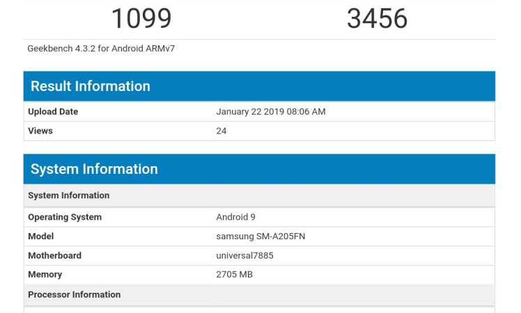 Samsung Galaxy A20 spotted on Geekbench With Exynos 7885 SoC and 3GB RAM
