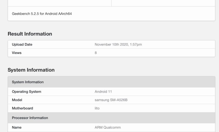 Samsung Galaxy A52 spotted on Geekbench with Snapdragon CPU and 6GB RAM