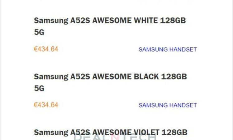 Samsung Galaxy A52s 5G European pricing, Colour & Storage Varient leaked before launch through retailer listing