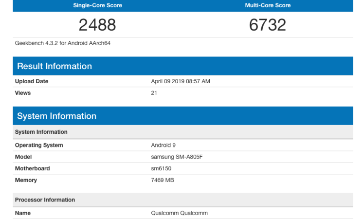 Samsung Galaxy A80 (SM-A805F) gets benchmarked with Snapdragon 675 and 8GB RAM