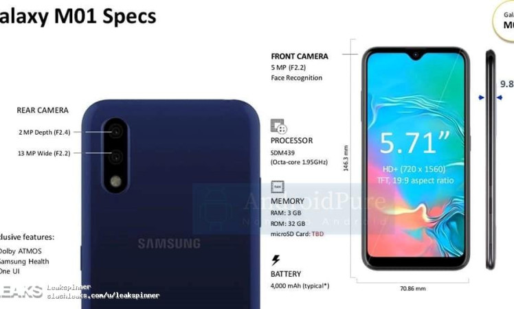 Samsung Galaxy M01 renders and specs leaked