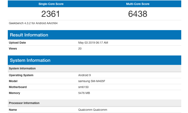 Samsung Galaxy M40 (SM-M405F) gets benchmarked with Snapdragon 675 and 6GB RAM